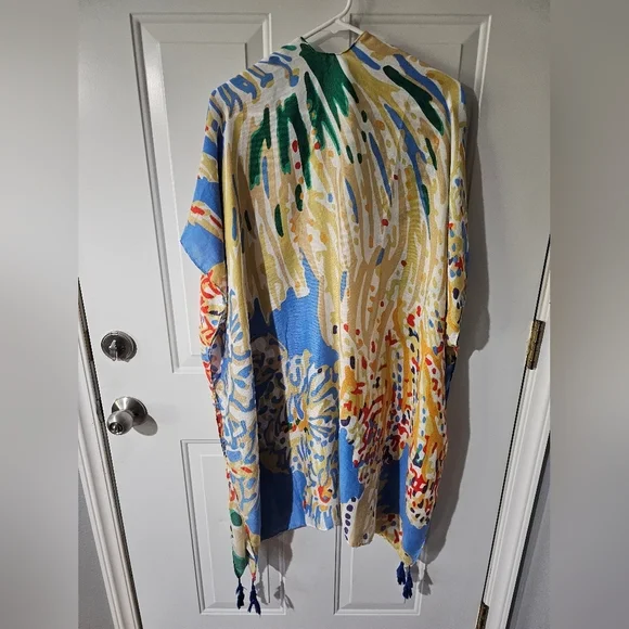 Colorful Abstract Kimono/Swim Coverup with Tassels - Picture 2 of 4